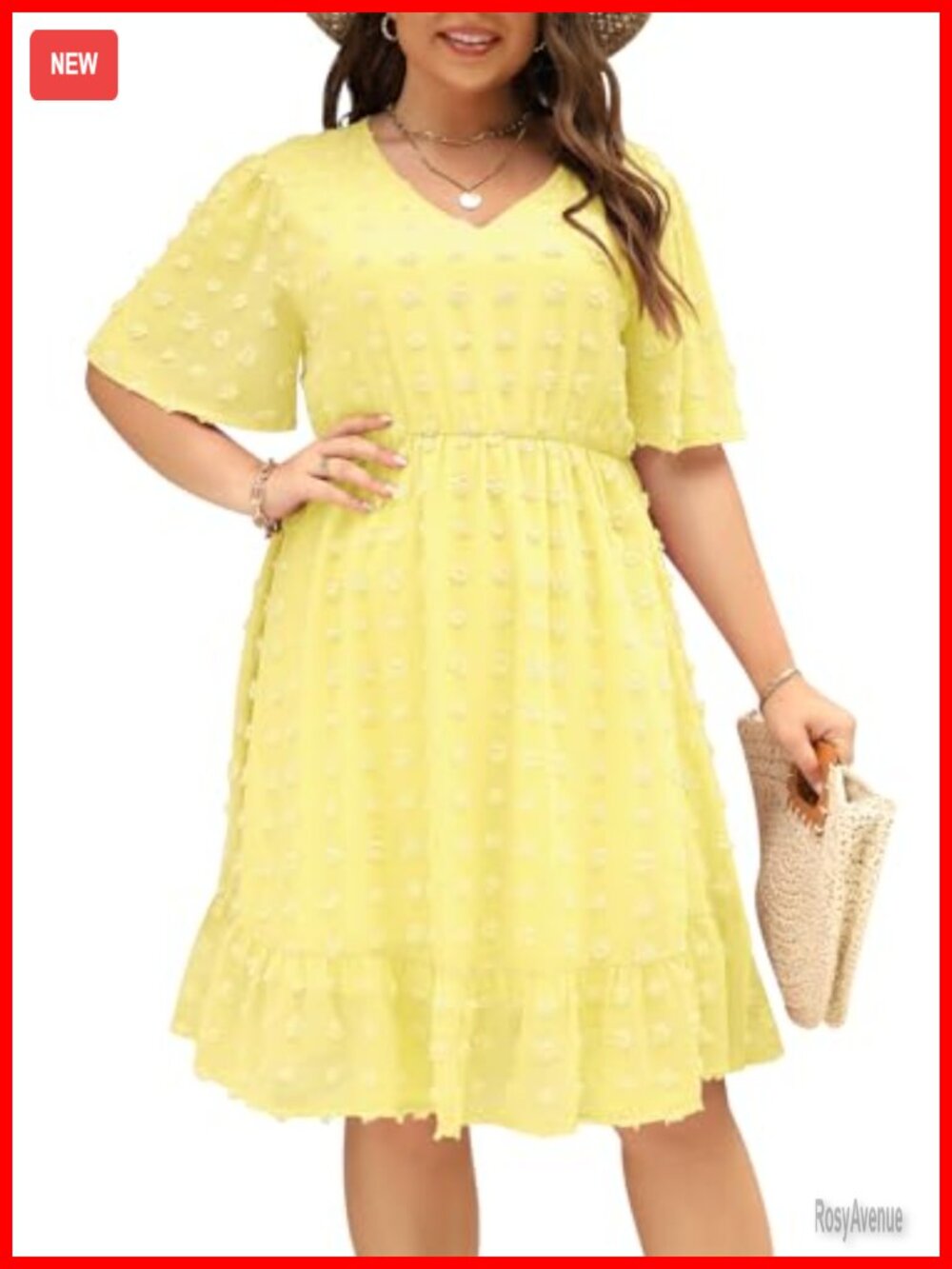 Women's Plus Size V-Neck Chiffon Midi Dress Ruffle Sleeve Empire Waist